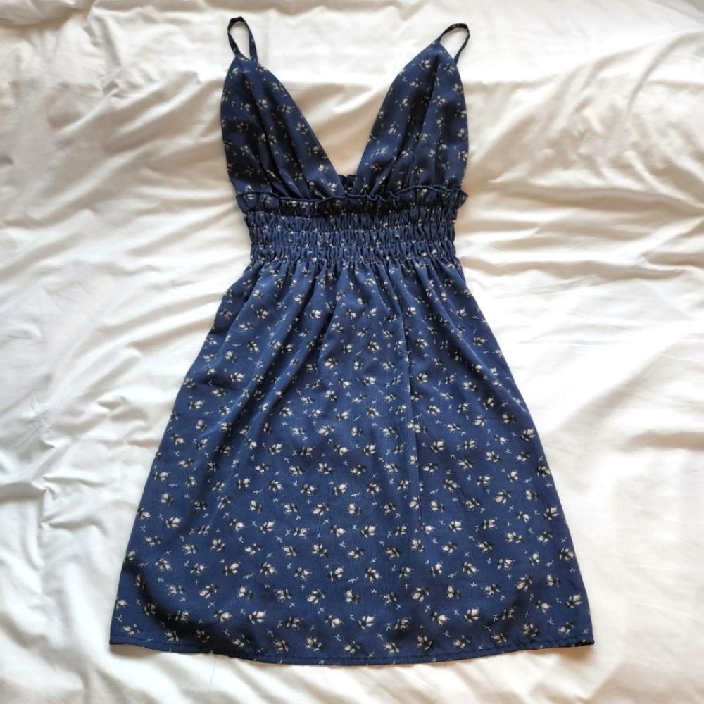 Dark Blue Floral Summer Dress